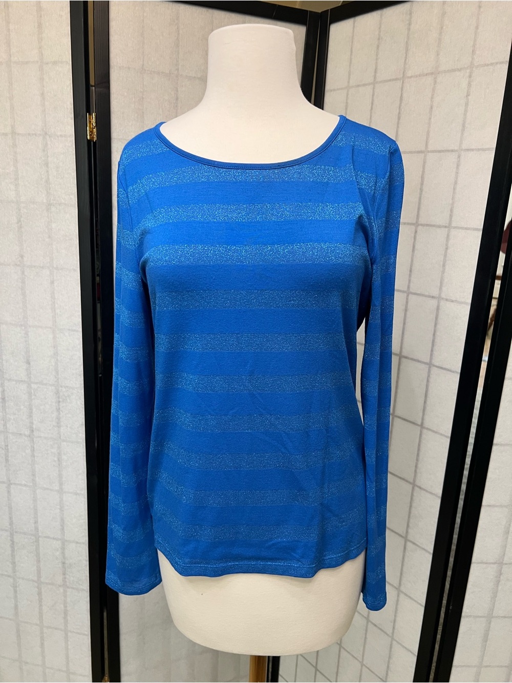 Talbots Glitter Striped Long Sleeve Tee - Blue